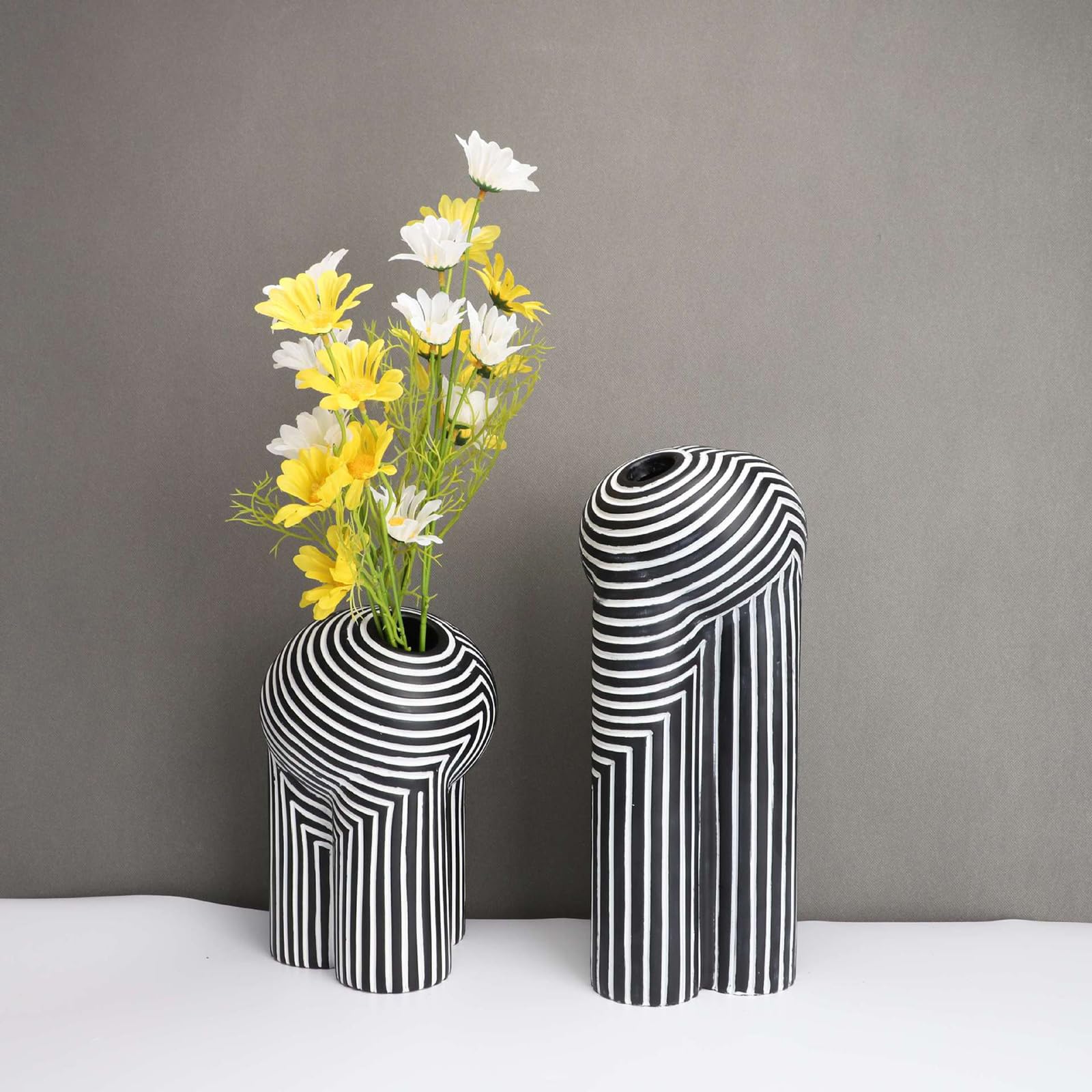 Keramik Vase, Deko Vasen Set, Schwarze Und WeißE Streifen Modern Blumenvase, Vases FüR Tischdeko, Room, BüRo, Eingang, Wohnzimmer,Small