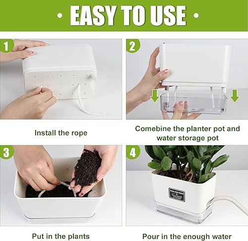 Miniatura 4 de OurWarm Macetas de riego automático para plantas de interior, paquete de 4, 10, 7, 5.5, 4.3 pulgadas, caja rectangular para jardín, hierbas, macetas