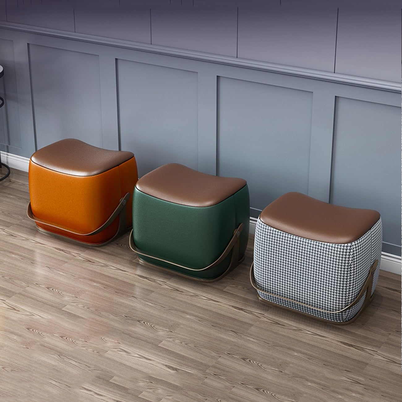 YMYNY Pouf Poggiapiedi In Legno E Alghe Intrecciate - Sgabello Morbido Beige 32x32x32cm - Foto 5