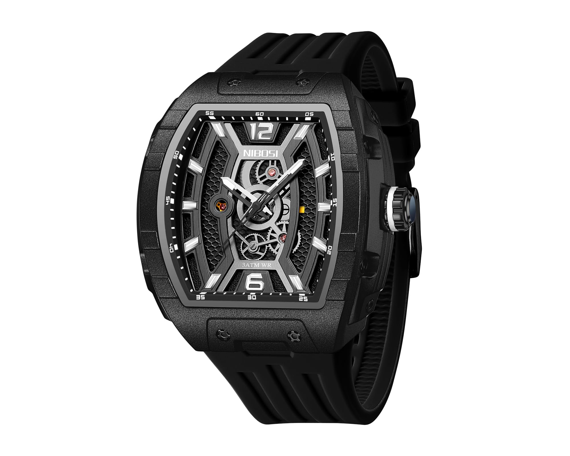 NIBOSI Orologio da polso da uomo quadrato impermeabile digitale analogico al quarzo da lavoro casual in silicone