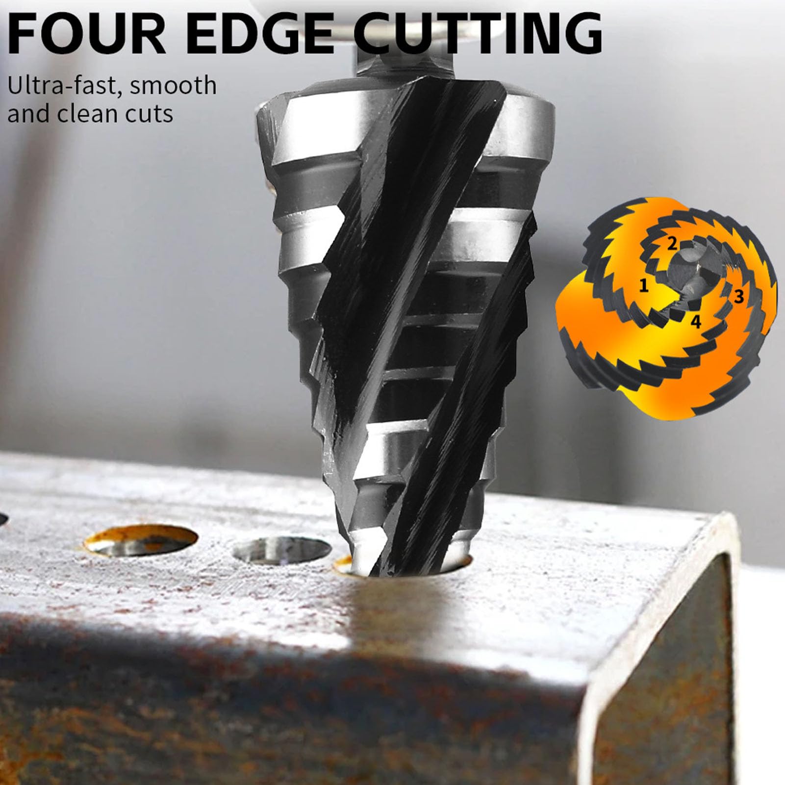 Punte da trapano SustVita HSS, set da 5 pezzi con design a due scanalature a spirale, codolo esagonale da 1/4" e 3/8", set di punte per trapano a gradini in metallo per acciaio