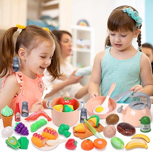 Miniatura 9 de CUTE STONE Juguetes de fregadero que cambian de color con grifo real, juego de cocina para niños con comida de juego, ollas y sartenes, juego de
