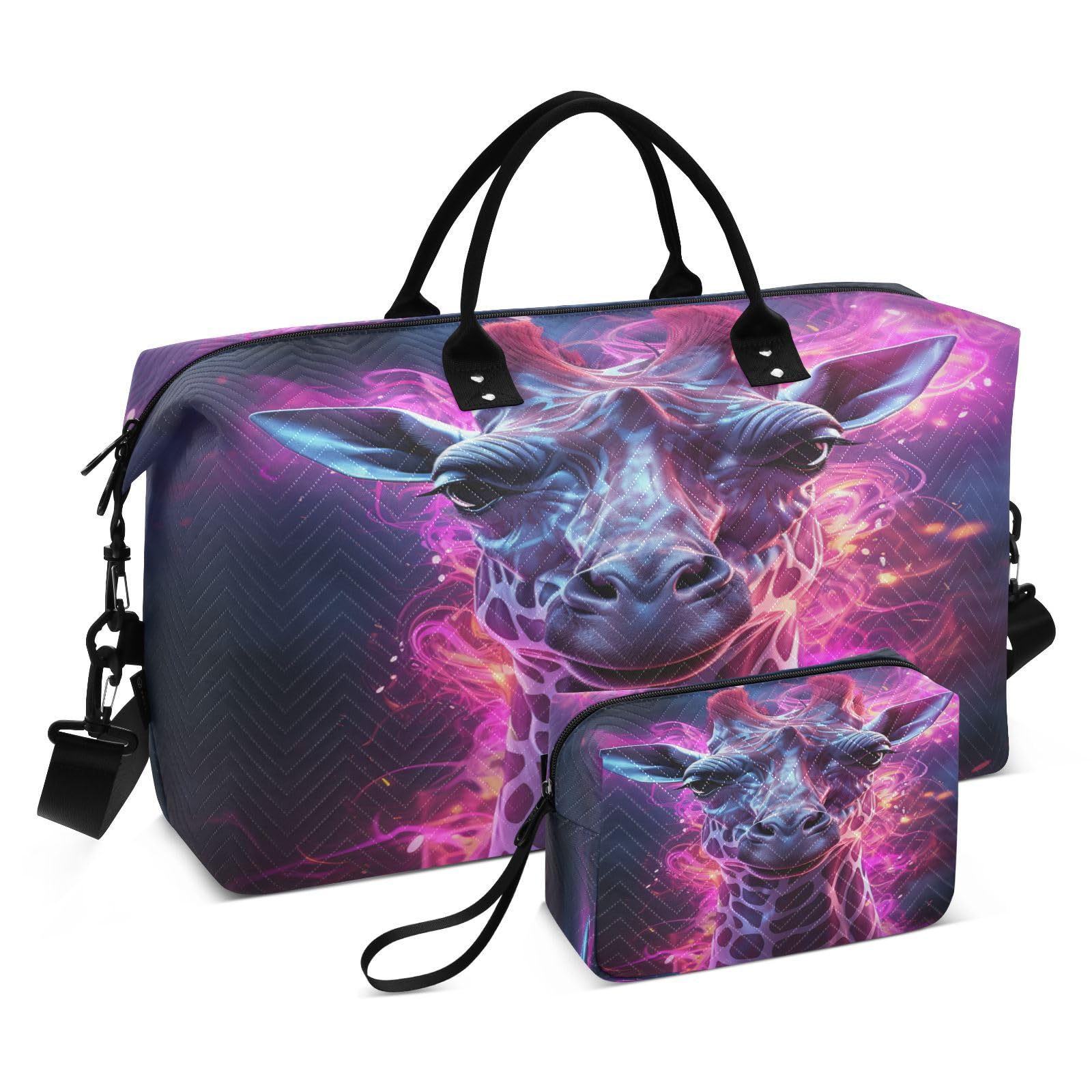 Purple Cool Giraffe Sports Swim Gym Bag Weekender Duffel Travel Bags Handbag with Makeup Storage Bag for Girls Men