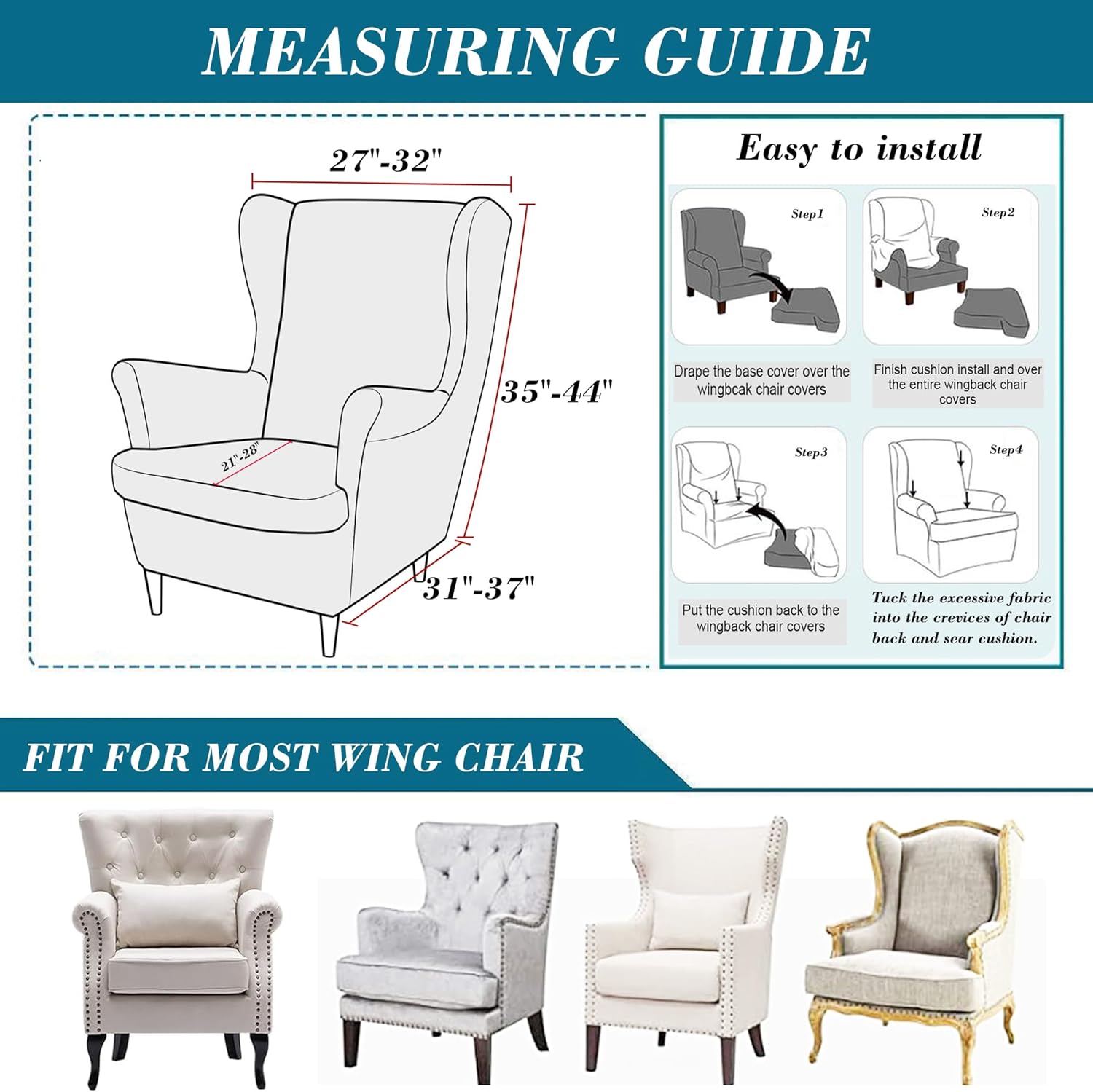 HFCNMY Wingback Chair Covers, 2 Piece Stretch Velvet Wingback Chair Slipcover-Thick Wing Back Chair Covers with Arms-Wing Chair Slipcover-Wing Back Chair Slipcovers with Elastic Bottom Red