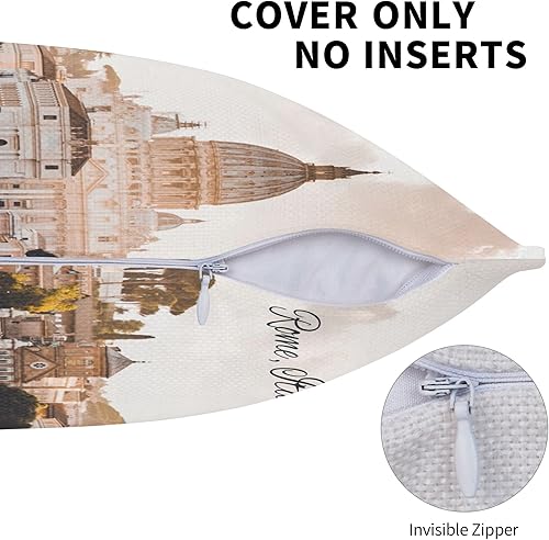Miniatura 4 de Rome Italy - Funda de almohada decorativa moderna de 18 x 18 pulgadas, diseño de paisaje con cúpula marrón, edificios de hormigón cerca del puente,