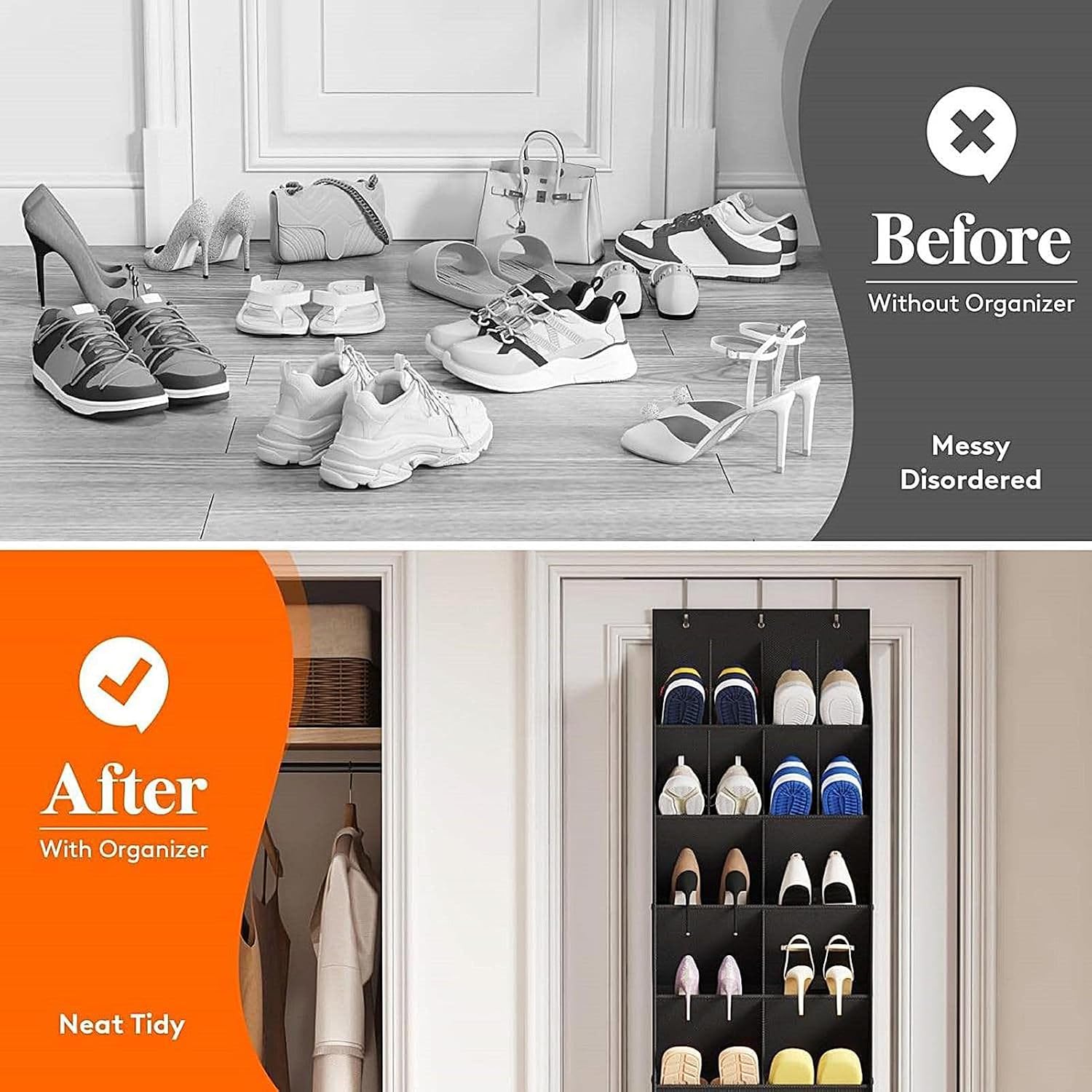 Shoe Rack For Door – 600D Oxford Cloth 42x15x120cm | Over The Door Shoe Organizer 11 Pocket Large Capacity Storage Rack Space Saving Closet Organizer | For Shoes Clothes Toys Bottles Home