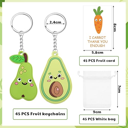 Miniatura 2 de Loetere Juego de 45 tarjetas de agradecimiento de Navidad con llaveros de frutas, bolsas de organza, tarjetas de agradecimiento divertidas de Papá