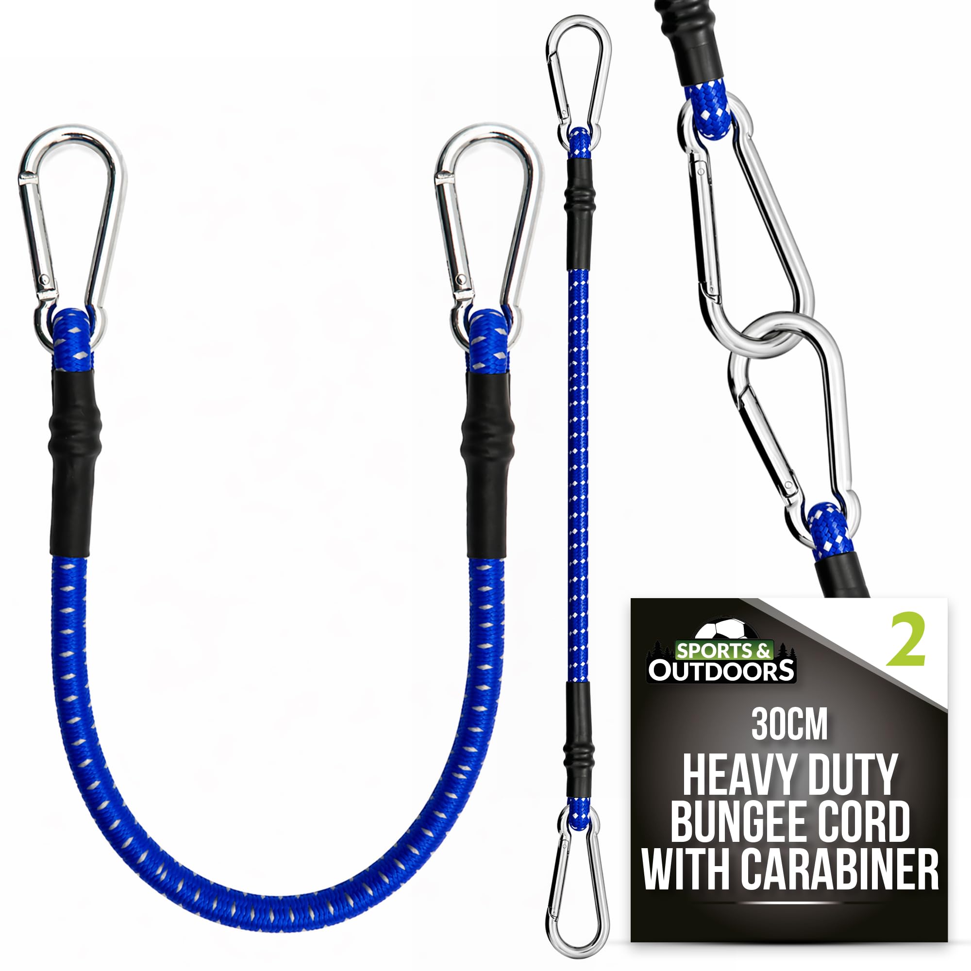 Sol Black 2Pk 30Cm Bungee Cord With Carabiner Clips Elastic Straps Robust Clips For Camping Tarpaulin Bike Roof Rack Luggage Outdoor Gear Garden Caravan Travel And Securing Loads