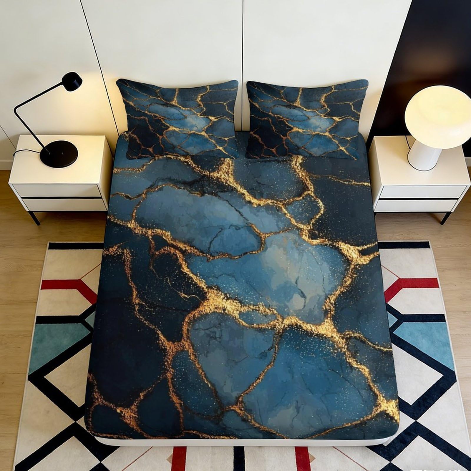 3D Printed Marble Fitted Sheet Microfiber Deep Pocket Non-Slip Bedroom Bedding Marble Mattress Fitted Cover 200x200x25cm