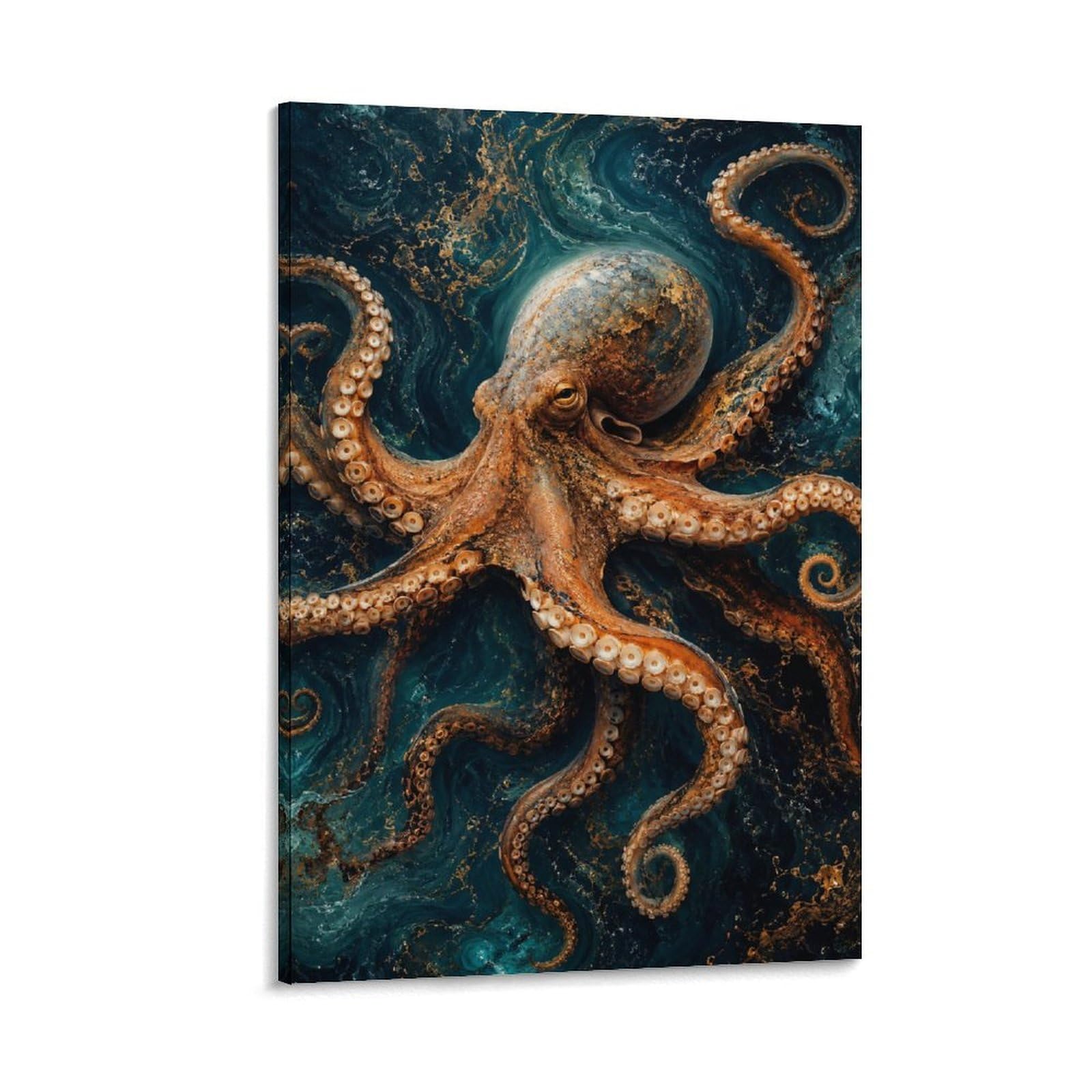 W7C8U2X3 Textured Ocean Octopus Canvas Wall Art, Ocean Fantasy Wall Art