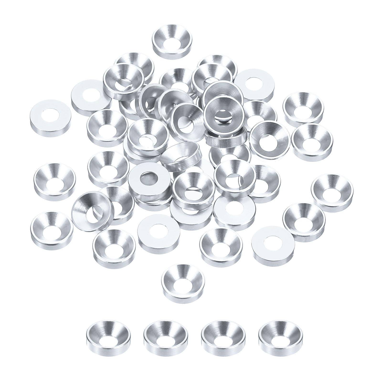 sourcing map 50pcs M4 Counterbore Washers, 10mm/0.39inch Anodized Aluminum Alloy, Head Gaskets for Screw RC/FPV/PC/Drone Accessories Parts, Silver โ image 1
