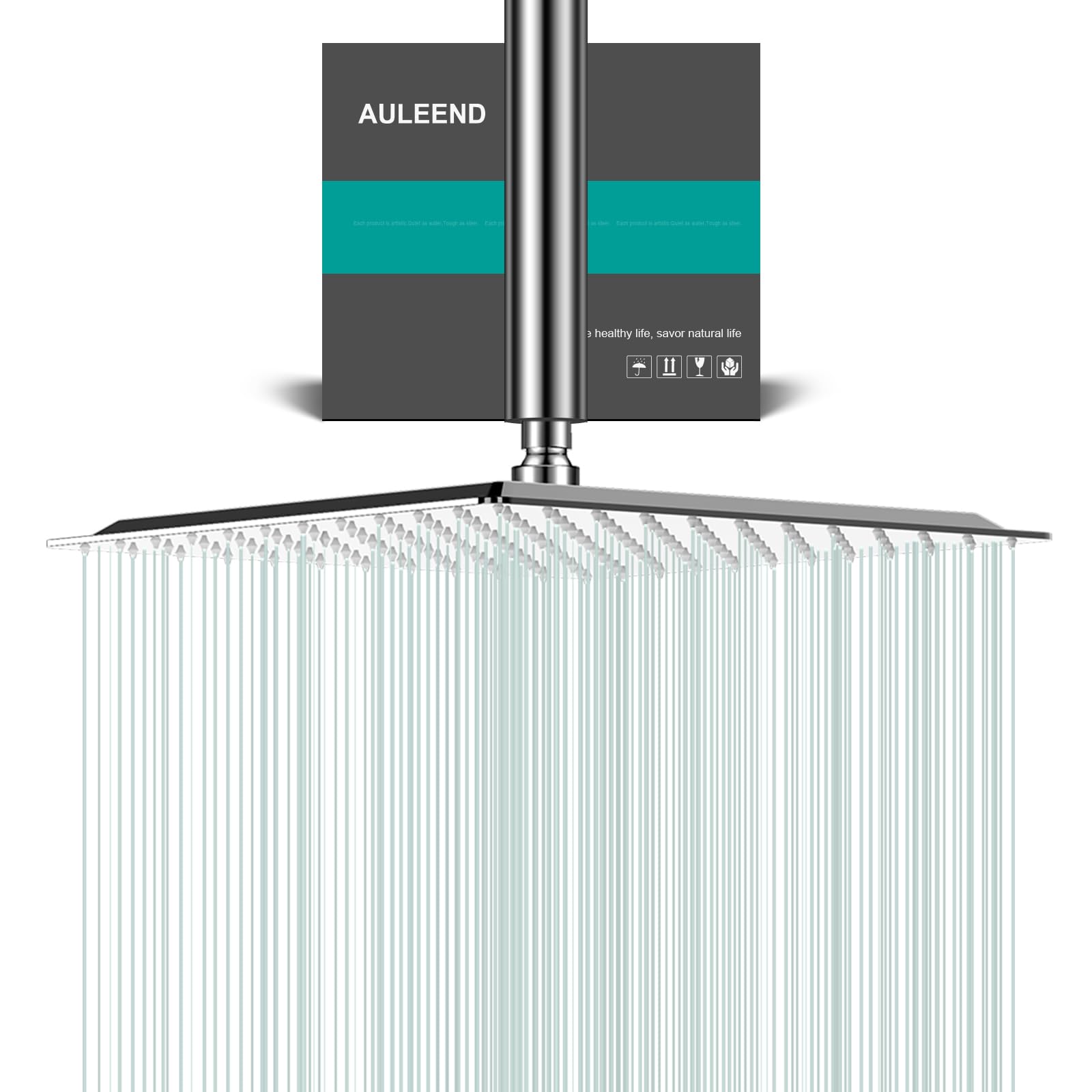 AULEEND Square Rain Shower Head, High Flow Stainless Steel,Work with Any Decorative Style，All Metal Rainfall Shower Head (Chrome, 12)