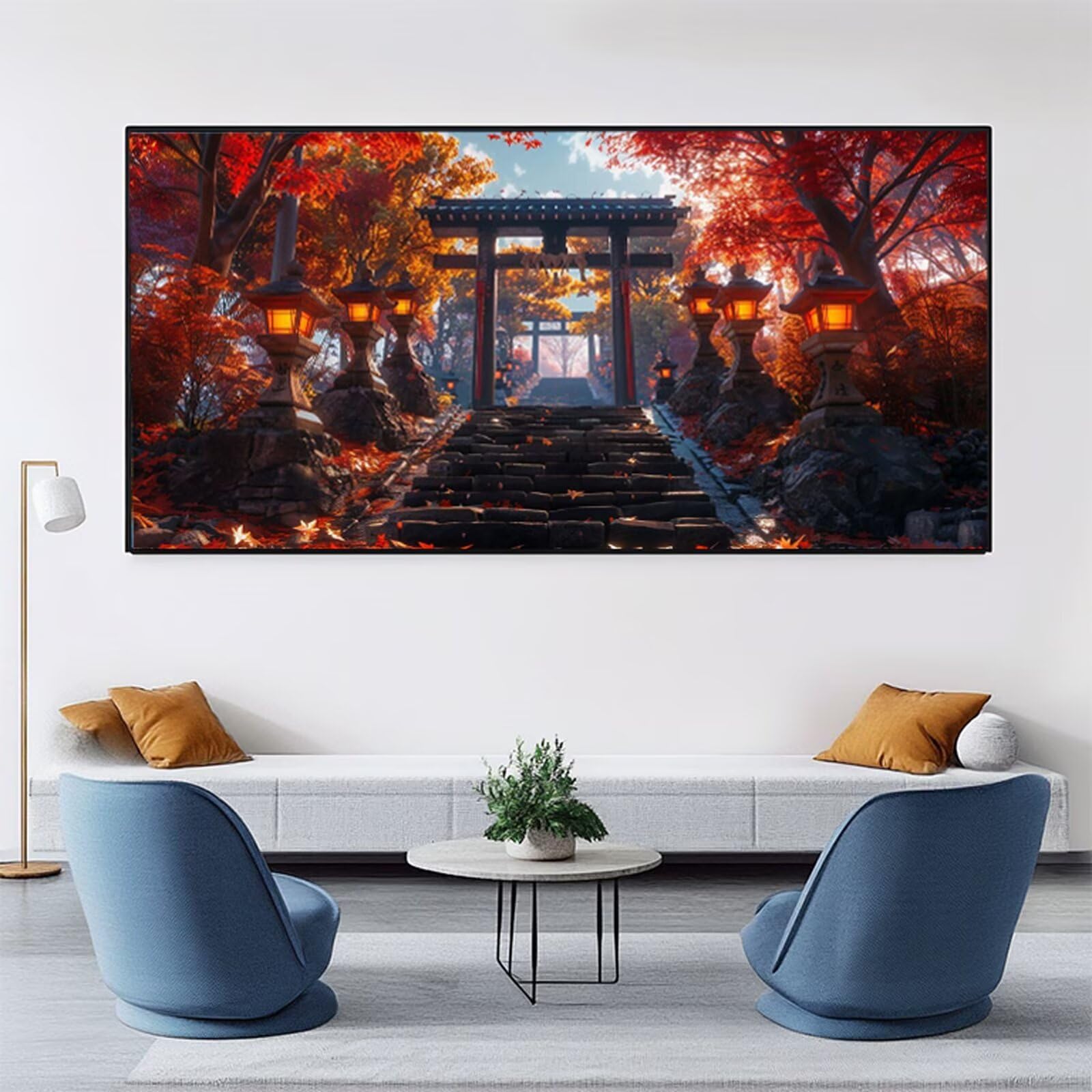 Malen Nach Zahlen Erwachsene Herbst Malen Nach Zahlen Landschaft DIY Paint by Numbers für Anfänger Mit 3-Pinseln und Acrylfarbe, Ohne Rahmen, Malen-Nach-Zahlen Set für Deko Wohnzimmer 80x160cm RB-411