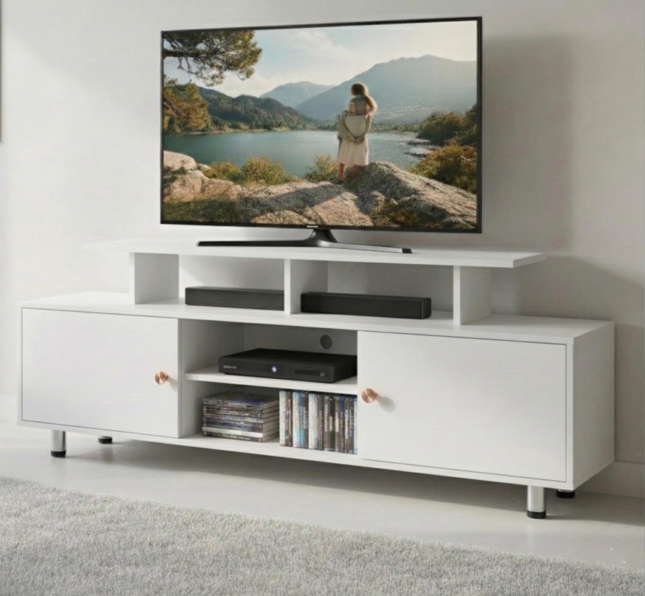 Alpine Willow 6 feet TV Stand Wooden (DIY Assembly) | TV Stand Table for 32–75 Inch TVs | TV Unit for Living Room | TV Entertainment Unit | TV Cabinet with Storage -180×40×65 cm (Frosty White)-image-28