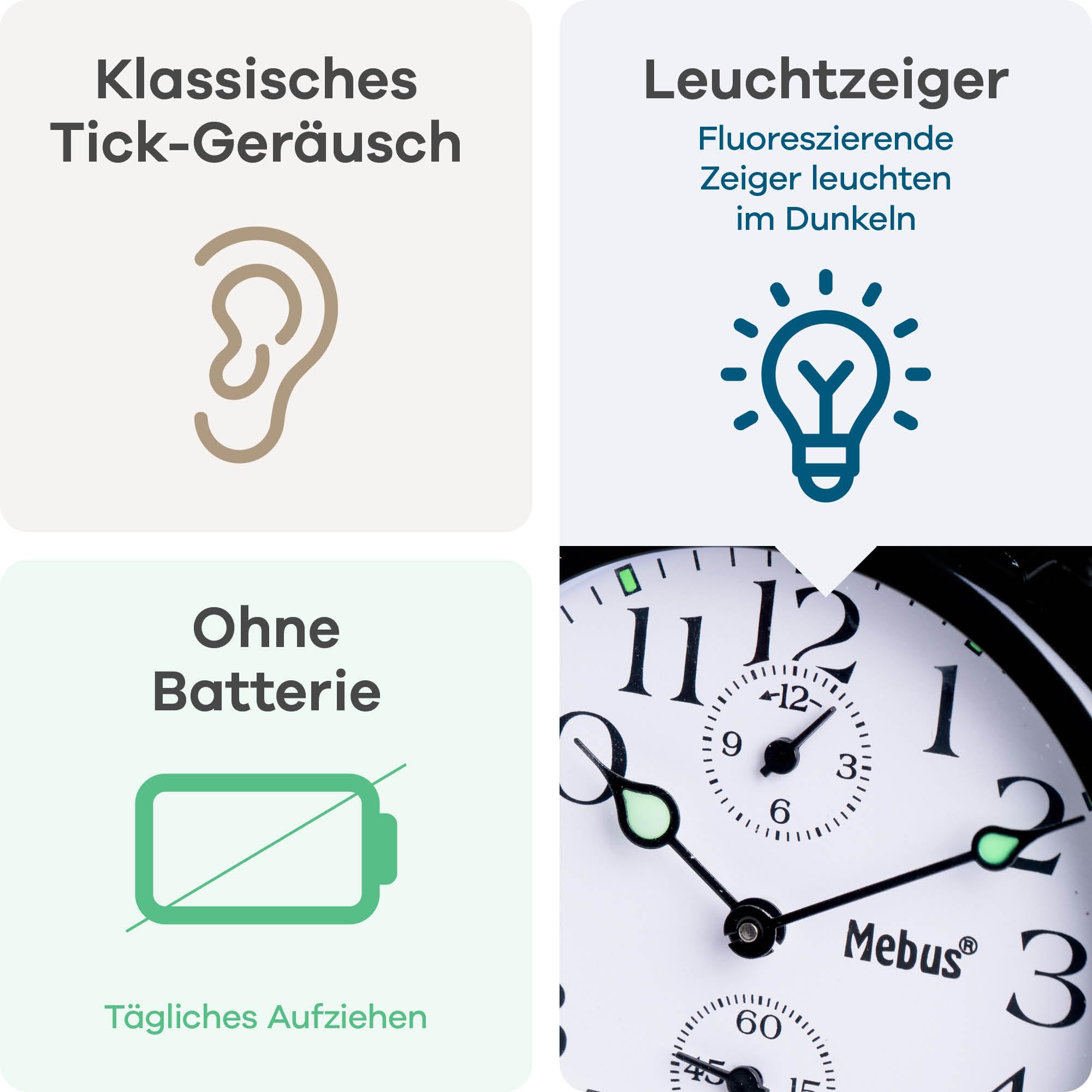 MEBUS mechanischer Glockenwecker aufziehbar, Nostalgie für