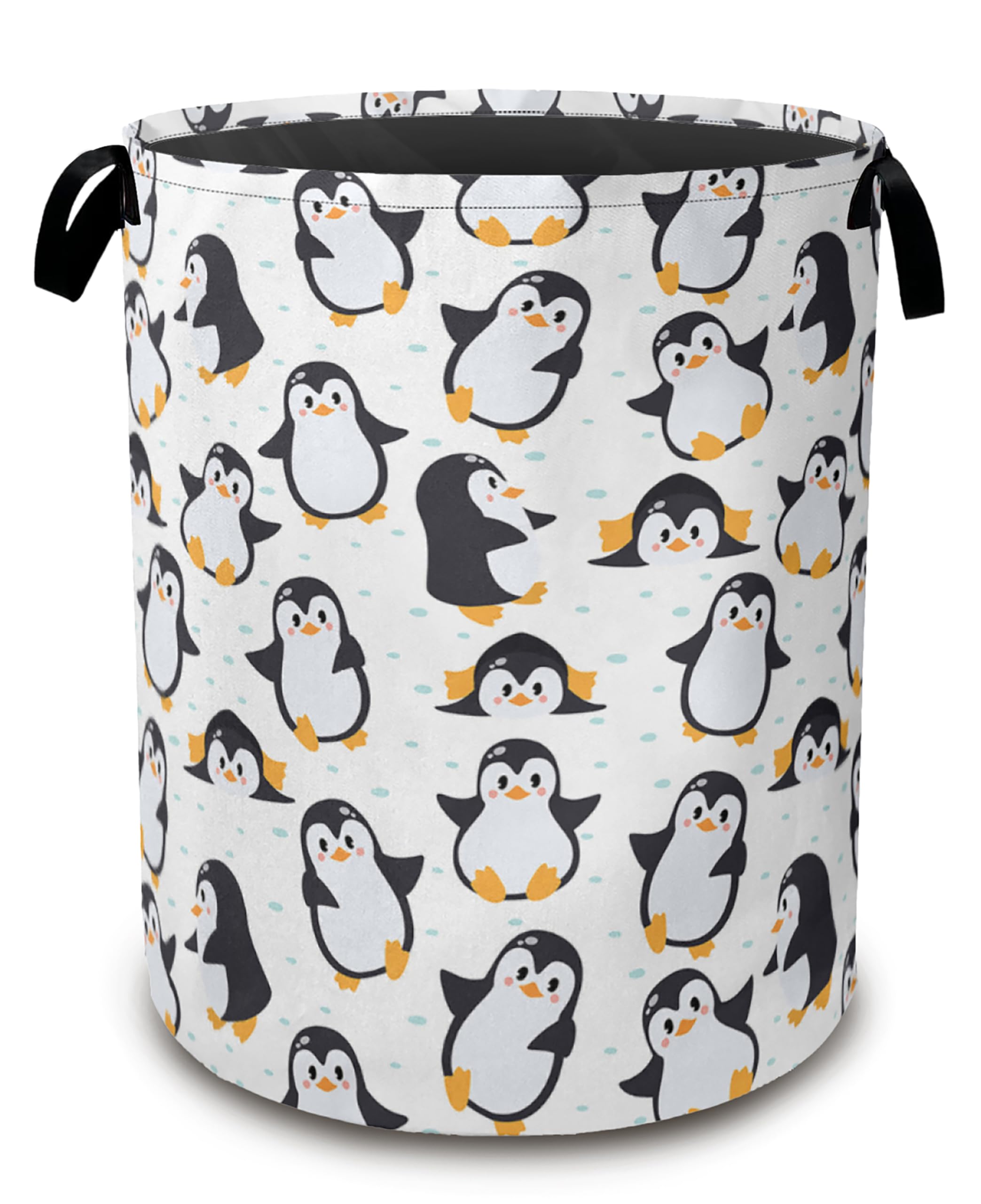 Cute Baby Penguins Laundry Basket Collapsible Laundry Basket Oxford Cloth Storage Hamper with Easy Carry Handles for Bedroom, Bathroom, and Dorm 16 inchx20.8inch