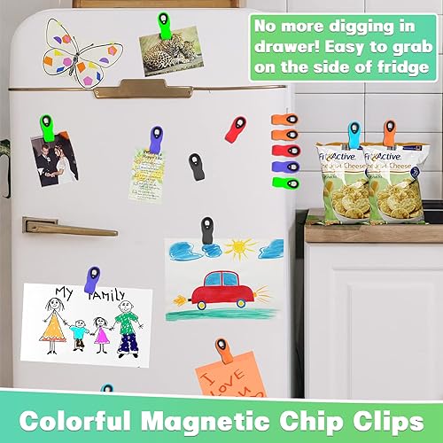 Miniatura 2 de Paquete de 12 clips magnéticos para bolsas, clips para bolsas de alimentos para paquetes de alimentos, clips de cocina con imán para refrigerador,