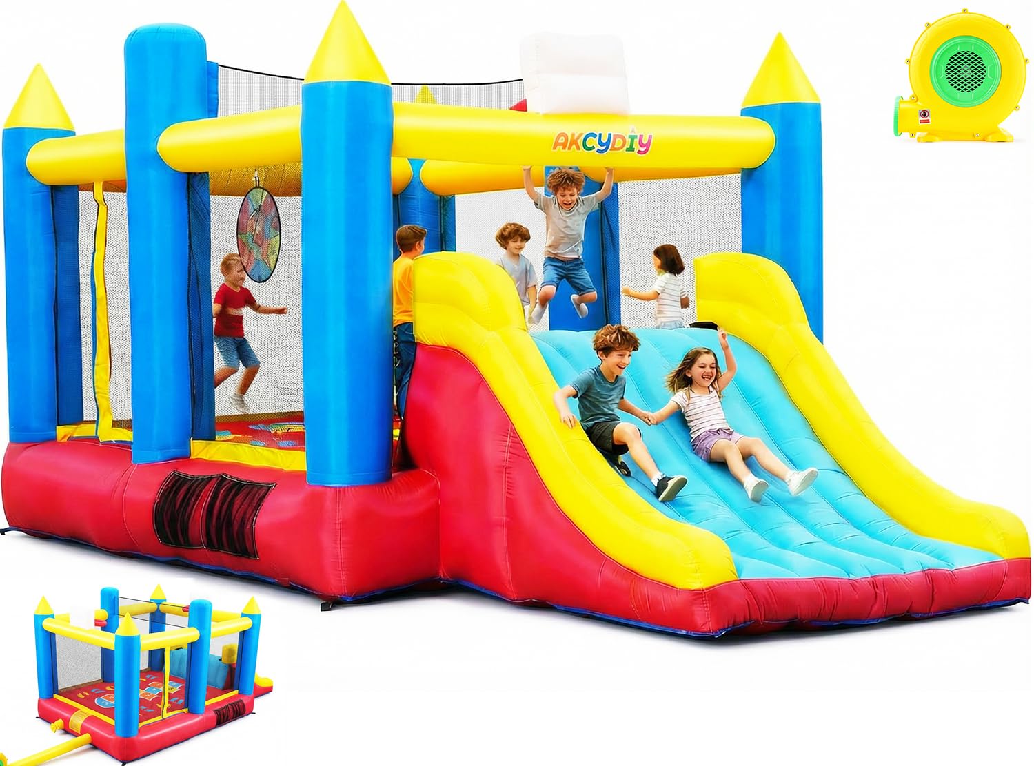 Großes Hüpfhaus für Kinder 3–12, 7-in-1 Multi-Sport-Schlauchboot, Hüpfhaus mit Gebläse, großer Rutsche und großem Trampolin, Hüpfhaus für Jungen, Outdoor/Indoor, Geburtstagsgeschenk für Kinder