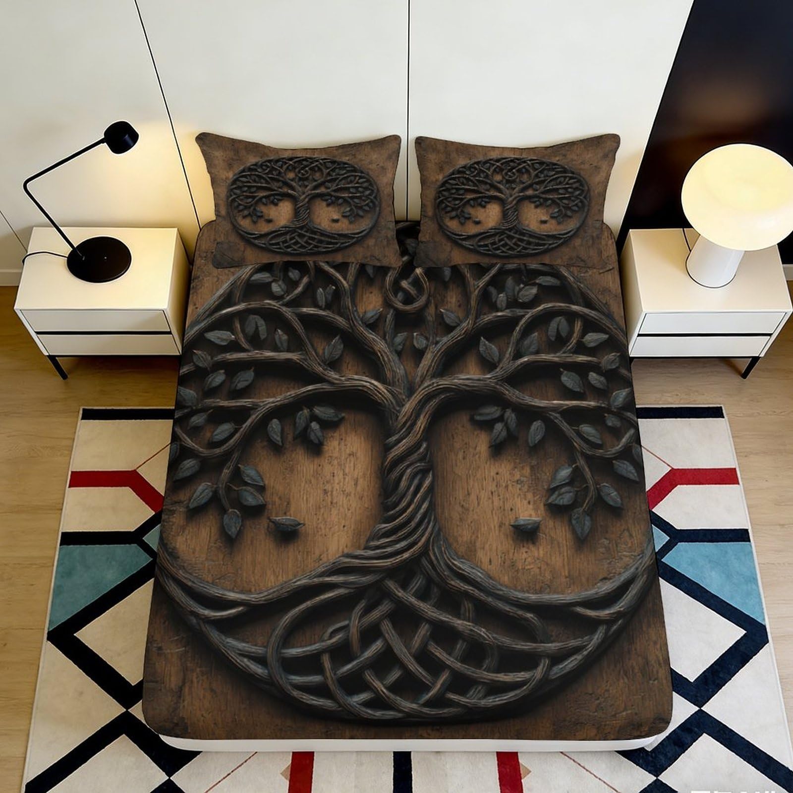Pnayamiorkfel Style-7 3D Printed Celtic Tree Of Life Fitted Sheet Microfiber Brown Ancient Forest Bed Cover For Bedroom Dorm Decor 90X200x25cm