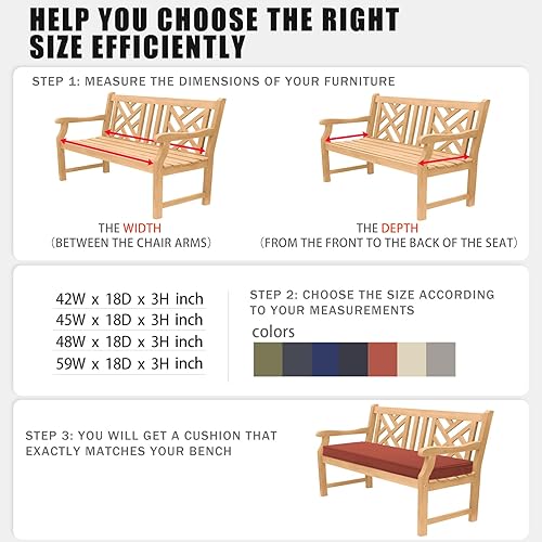 Vista 11 de Favoyard - Cojín de banco para exteriores de 42 x 18 pulgadas, impermeable, para muebles de patio, el color resiste 3 años, para el sofá de jardín