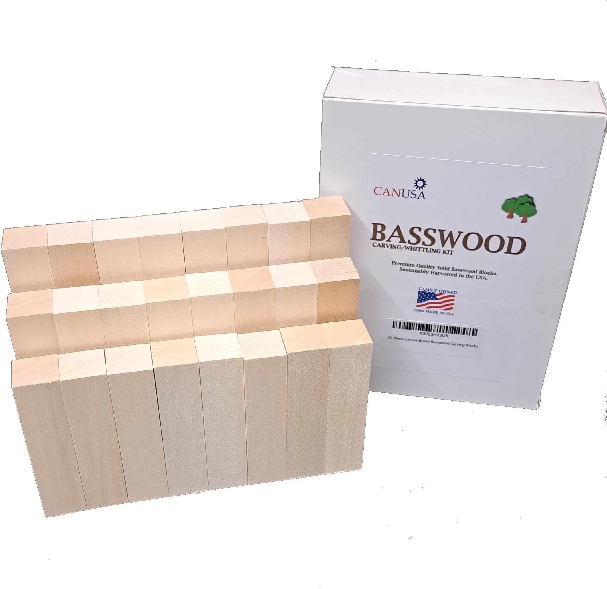 CANUSA 7 Piece Premium Beginners Basswood Carving/Whittling KIT. Suitable for Kids or Adults, Beginner to Expert. 100% Made in The USA!