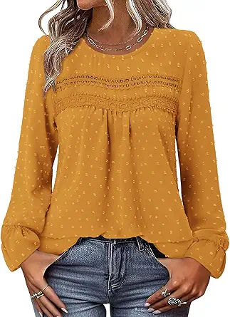 BETTE BOUTIK Womens Boho Fall Long Sleeve Shirts Crewneck Dressy Casual Blouses Trendy Flowy Tops