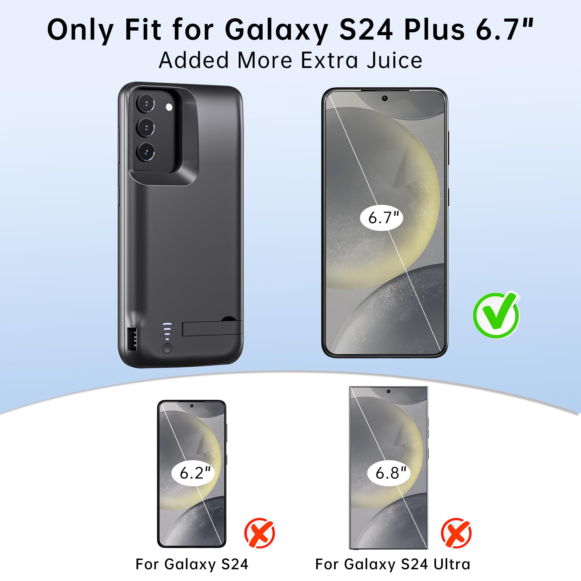 Funda de batería para Galaxy S24 Plus, recargable, con batería de respaldo extendida, para Samsung Galaxy S24 Plus, funda protectora portátil, color negro