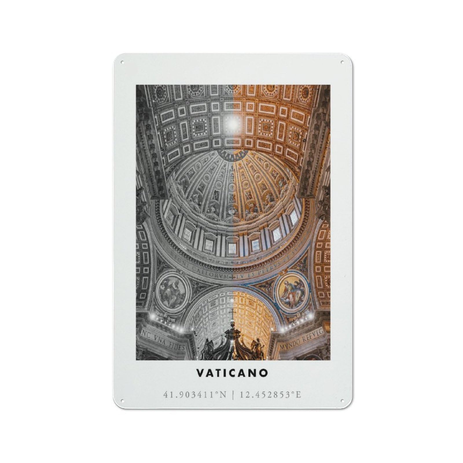 Junmoney Style-23 Tin Wall Plaque 30X20cm With Vatican City Interior For Workshop Wall, Housewarming Wall Decor For People Furnishing Workshop