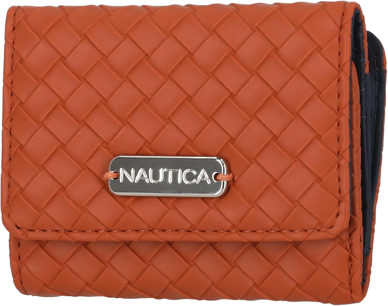Nautica Rower’s End Small Wallet for Women, RFID Blocking Slim Credit Card Holder with Zipper Coin Pocket, Bifold Compact Womens Wallet with ID Window, Woven Cognac