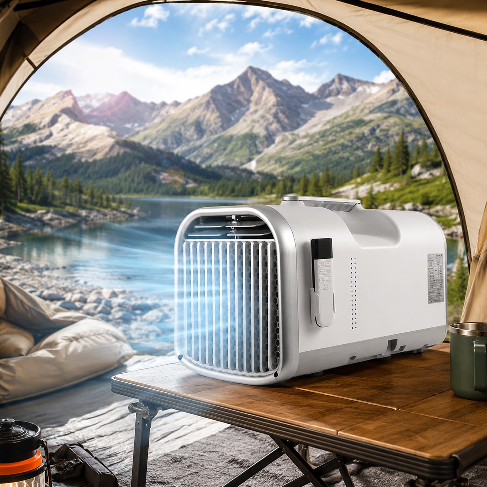 TDSYOCG Portable Air Conditioner with Compressor 5100 BTU, Camping AC Unit for Tent RV and Caravan, Powerful Cooling, 42dB Quiet Sleep Mode, Auto Evaporation, 12H Timer Remote for Travel and Home Use