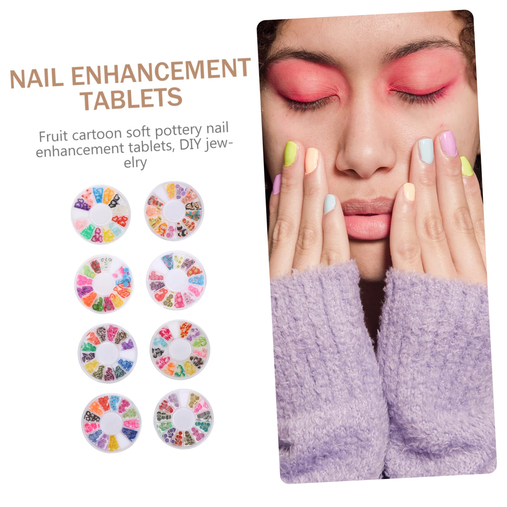 FRCOLOR Patch en Pâte Polymère Motif Fruits Doux pour Décoration Ongles DIY la Maison, 8 Boîtes Pratiques et Polyvalentes pour Manucure