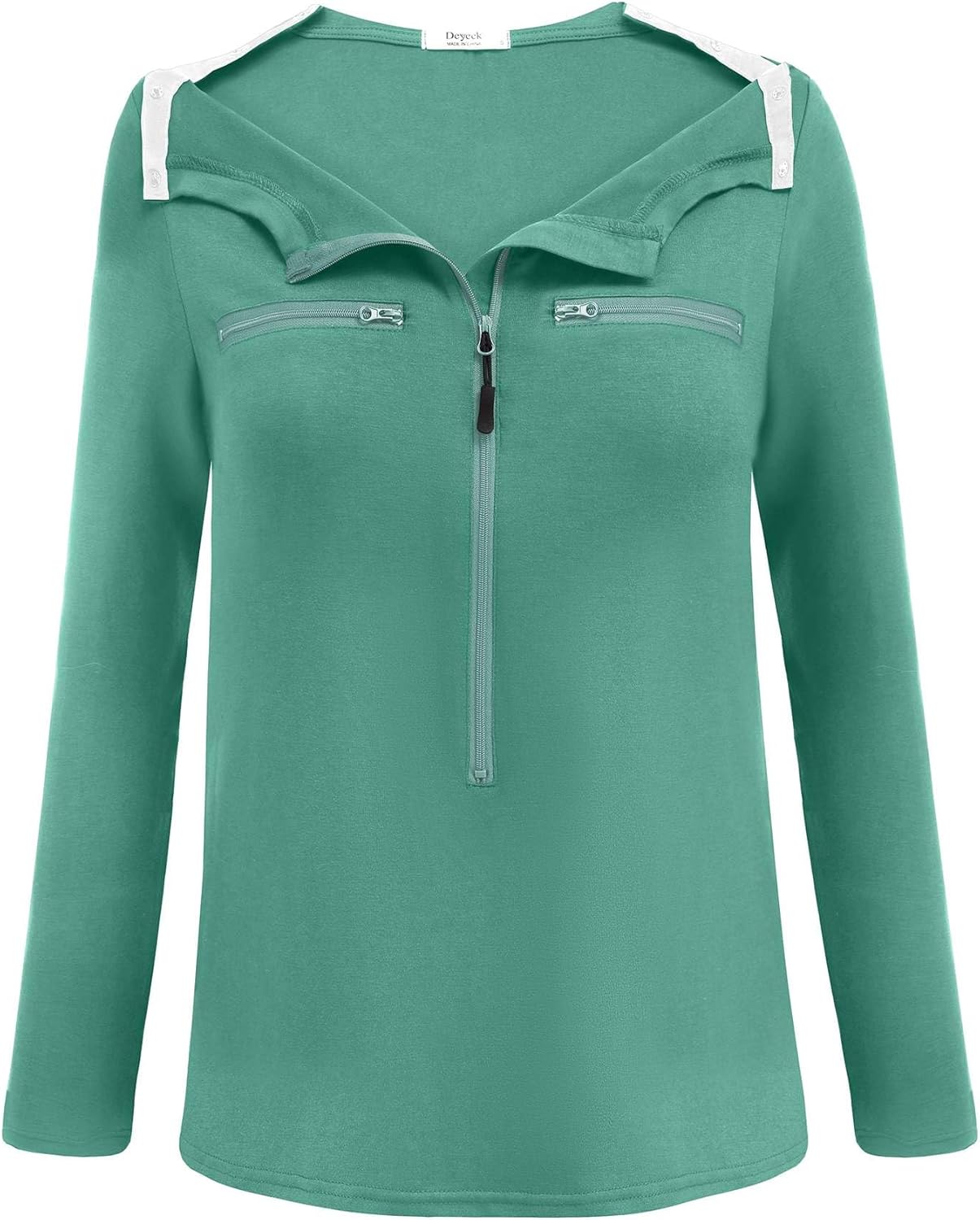 Deyeek Chemo Port Shirts for Women 2 Side Snaps Long Sleeve Shoulder Post Surgery Clothing Dialysis Breast Cancer Shirts