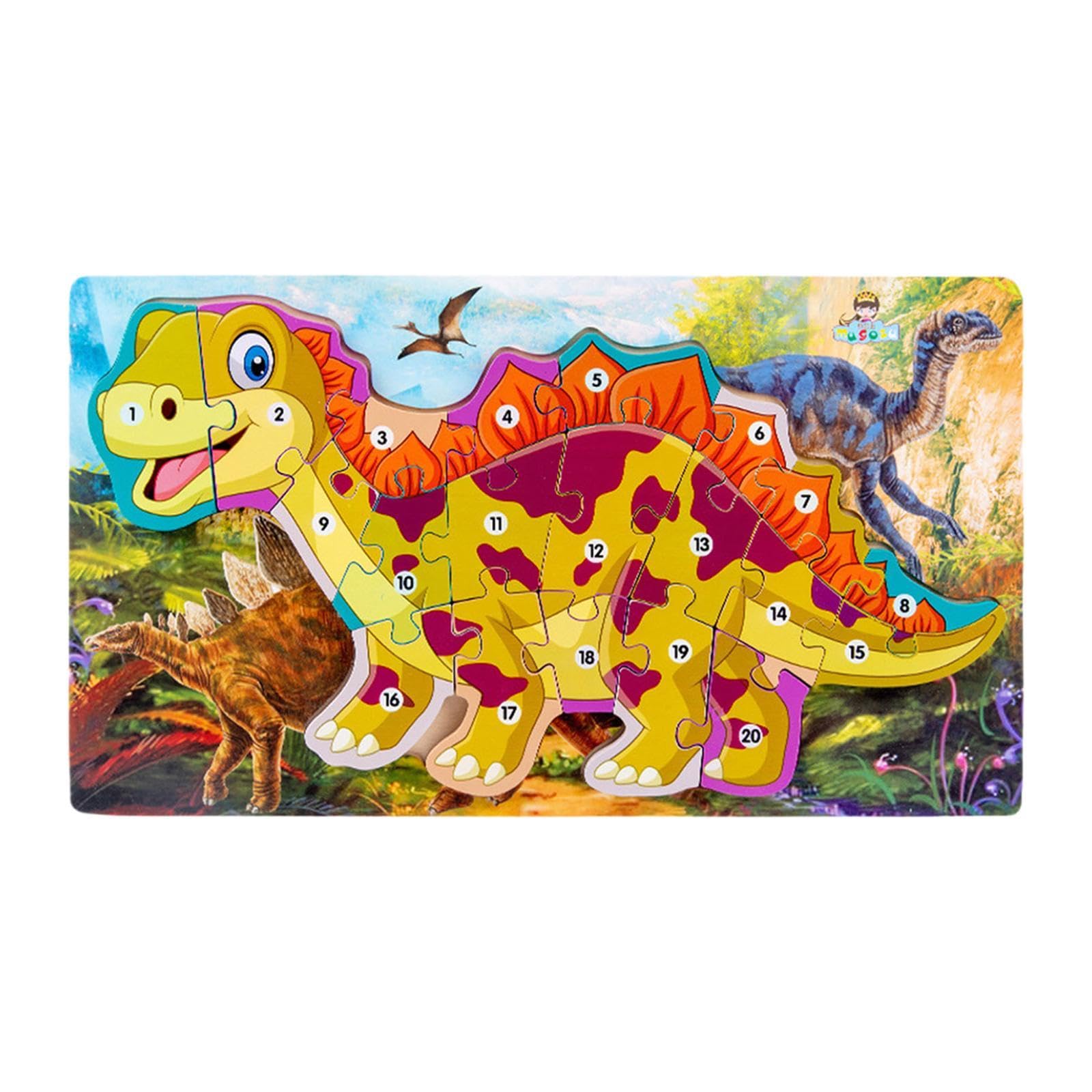 Puzzle in Legno di Tirannosauro per Bambini Che Imparano I Numeri, Giallo