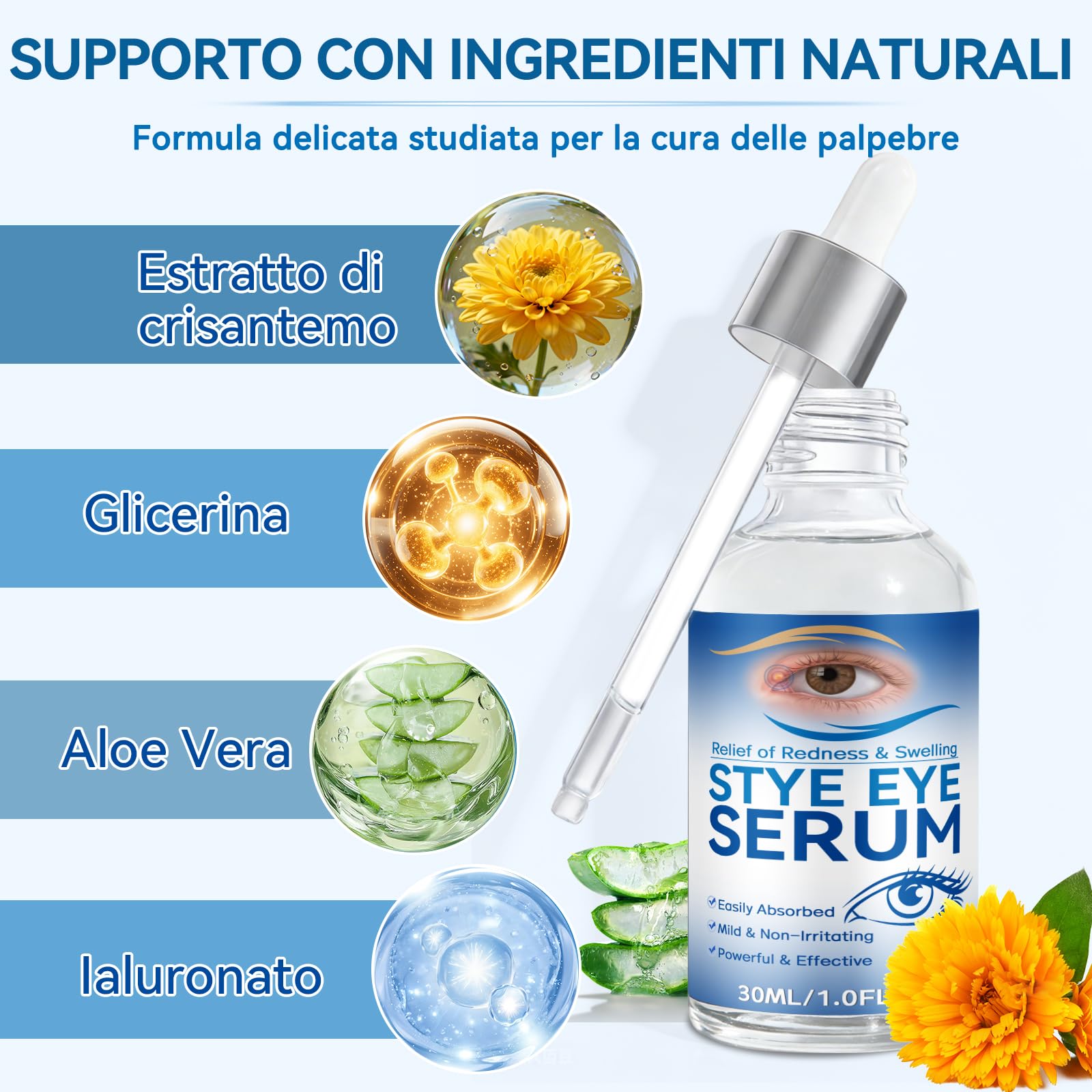 Siero per Palpebre 30 ml, Trattamento Naturale per Orzaiolo, Blefarite, Calazio e Occhi Secchi, Pulizia Delicata per Palpebre Irritate, Collirio Naturale Per una Corretta Igiene Palpebrale