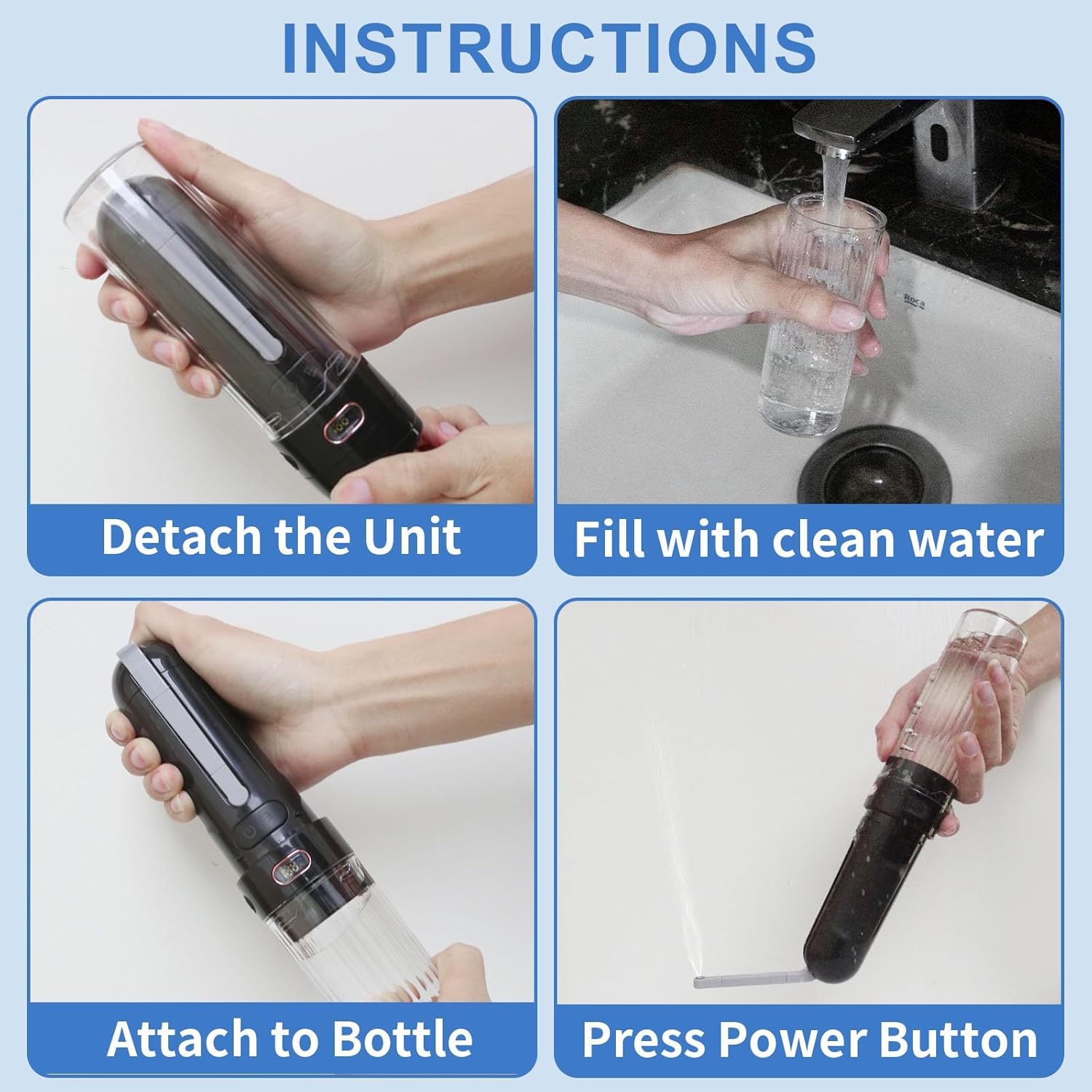 SOFAR Portable Travel Bidet, USB-C Rechargeable, Built-in 1.6Ah Battery, 3 Spray Modes, Fits Standard 1.1" Water Bottles, IPX7 Waterproof, Perfect Pressure for All Ages & Outdoor Hygiene（Starry Black）