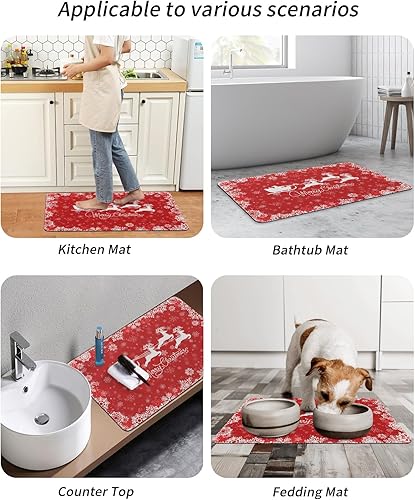 Miniatura 7 de ALAGEO Chrsitmas Bathroom Rug Bath Mat Reindeer Sled Santa Claus ater Absorbent Bath Rug Non-Slip Bathroom Mat, Washable Quick Dry Bath Mats for