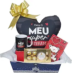 Presente De Namorado e Marido Dias dos Namorados Kit de presente com Almofada Caneca Cartão e Chocolate Ferrero Rocher T8 com 8 Bombons Presente Para Namorado (Kit-Namorado)