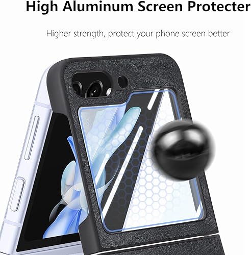 Miniatura 4 de LINYUNE Funda para Samsung Galaxy Z Flip 5 con protector de pantalla integrado, cuero vegano retro, ultrafino, duradero, funda protectora para