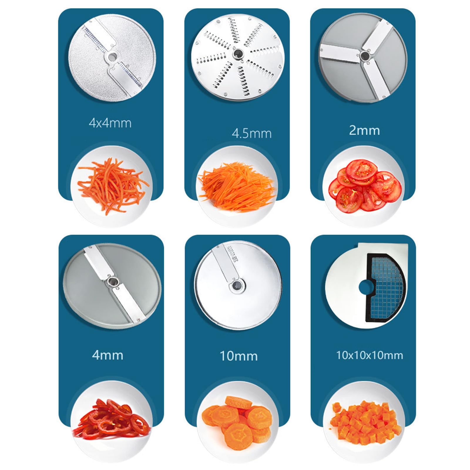 Picadora de verduras eléctrica de 550 W, picadora automática de frutas y verduras de acero inoxidable con 6 cuchillas, moldes para cortar en cubitos, máquina cortadora comercial para cebollas y patata