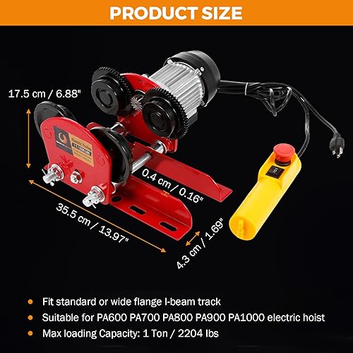 Miniatura 5 de BEAMNOVA Carretilla eléctrica de 1 tonelada 2204 libras para polipasto eléctrico, ajuste de 2.68-4.33 pulgadas I-Beam, para PA600 PA700 PA800 PA900