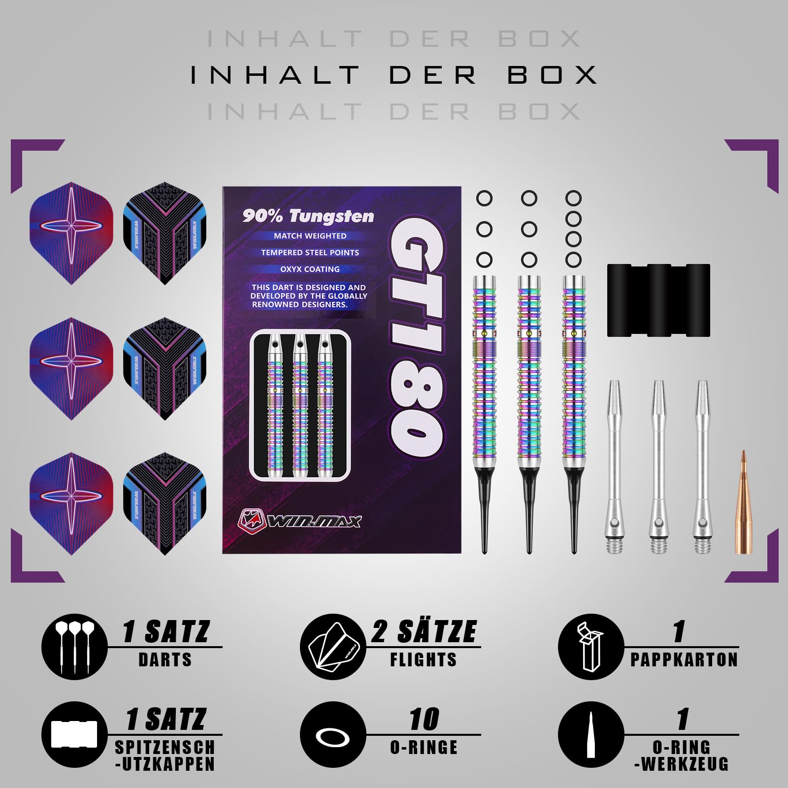 WIN.MAX Dartpfeile 90% Tungsten 3 Stück 90% Wolfram 18 Gramm Dart professionelle