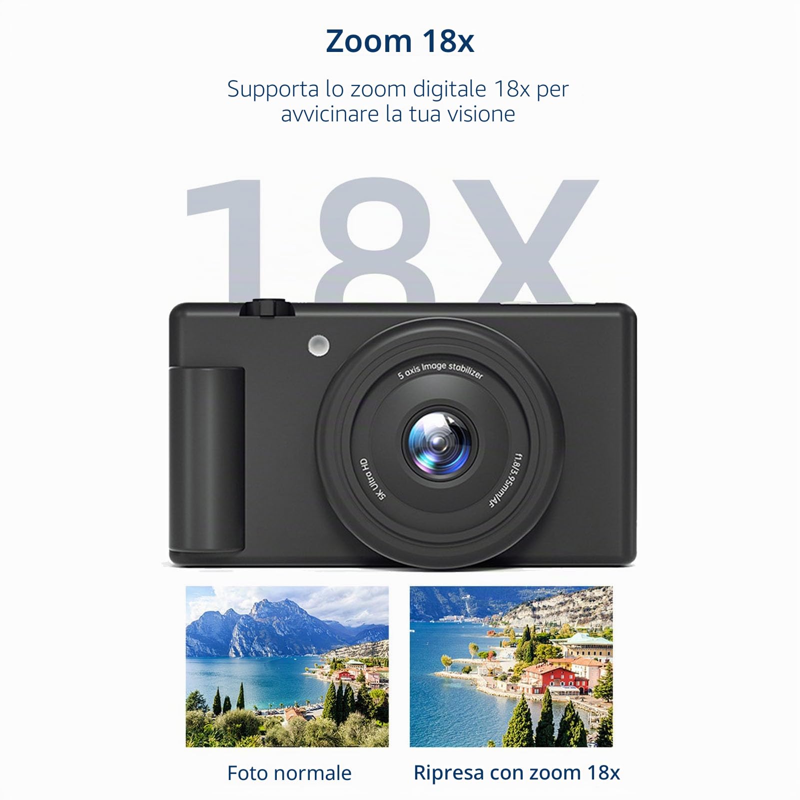 Fotocamera Digitale 5K con WiFi, 80MP HD Zoom 18X Messa a Fuoco Automatica 180 Gradi 2.8 Pollici Flip Screen Vlogging Telecamere, Giroscopio a 5 Assi Anti Shake Supporto Fino a (Nero)