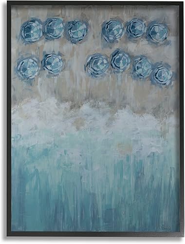 Miniatura 1 de Stupell Industries Paraguas azul abstracto costa del océano pintura de playa rústica negro enmarcado arte de pared, 11 x 14