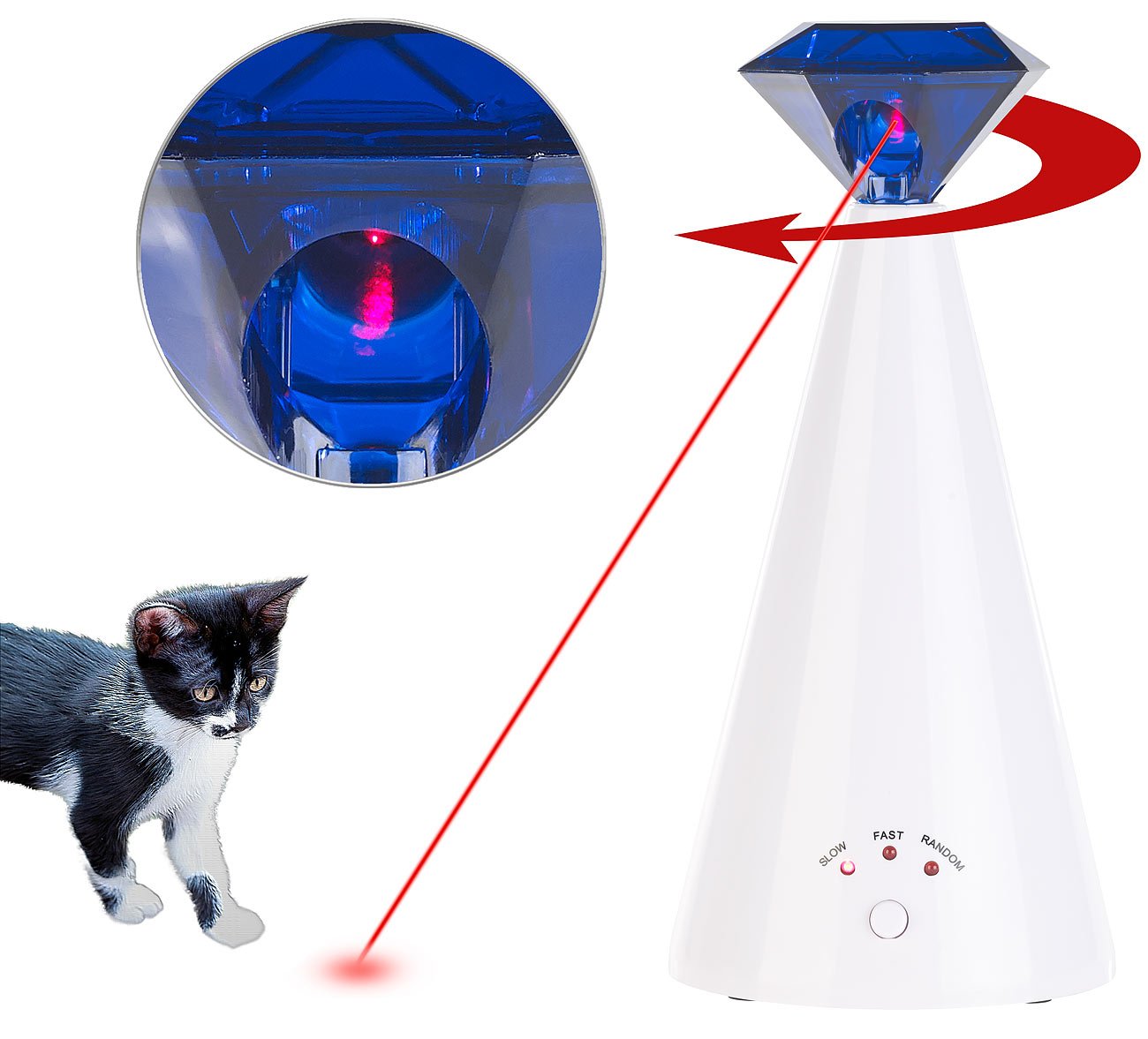 Katzenspielzeug: Automatische Licht-Katzenangel zur Förderung des Jagd-Instinkts (Katzenspielzeug Laser automatisch, Katzen Laserpointer automatisch, rot)