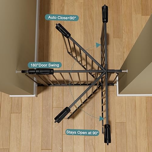 Miniatura 5 de Puerta de seguridad extra ancha para bebés, puertas de seguridad para interiores, de metal negro, gran presión, para caminar a través de la puerta