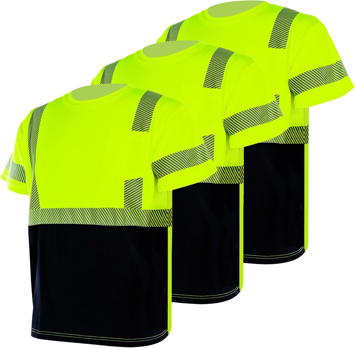 VENDACE 3pcs Safety T Shirts Reflective Class 3 High Visibility Hi Vis Short Sleeve Construction Work Shirts for Men