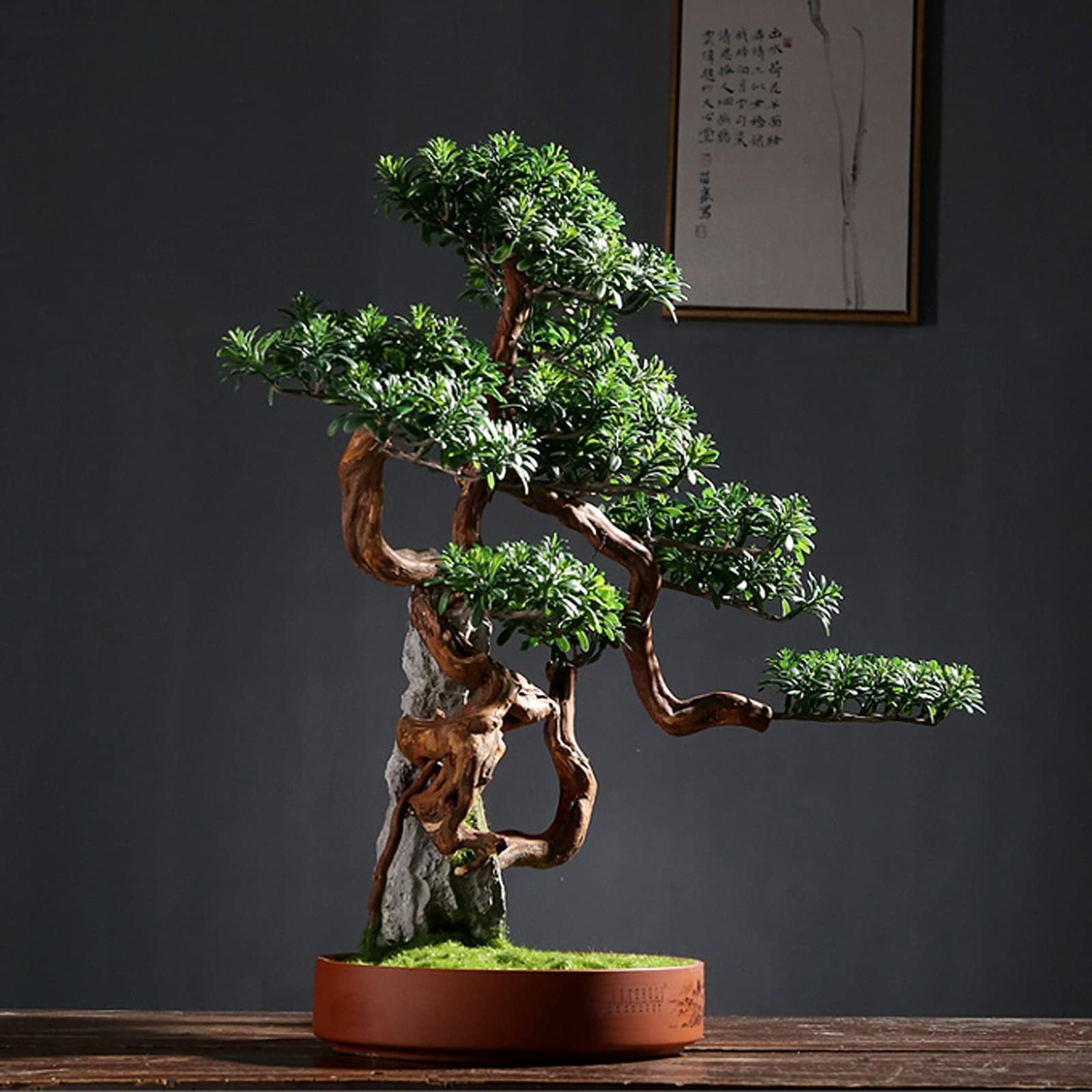 Árbol bonsái Artificial Árbol bonsái Artificial con macetas de cerámica, Plantas de imitación for decoración del hogar, Oficina, Granja, Alto 21,6" Decoración de Plantas Falsas
