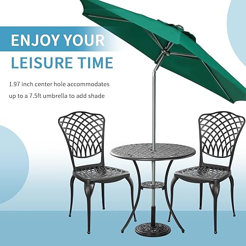 Miniatura 6 de Juego de 2 mesas y sillas de bistró para exteriores, resistentes a la corrosión, con agujero para paraguas, juego de mesa grande para exteriores,