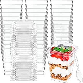 Zezzxu 100 Pack 5 oz Plastic Dessert Cups with Lids and Spoons, Banana P...