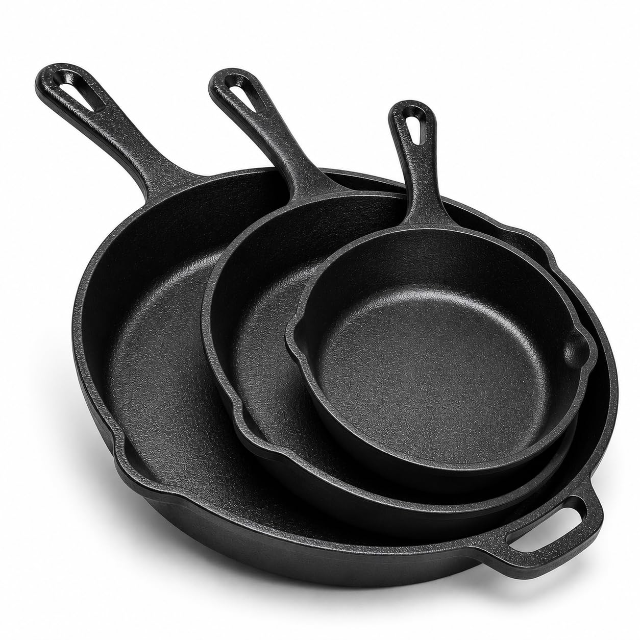 Simple Chef Cast Iron Skillet 3-Piece Set - Heavy-Duty Pr...